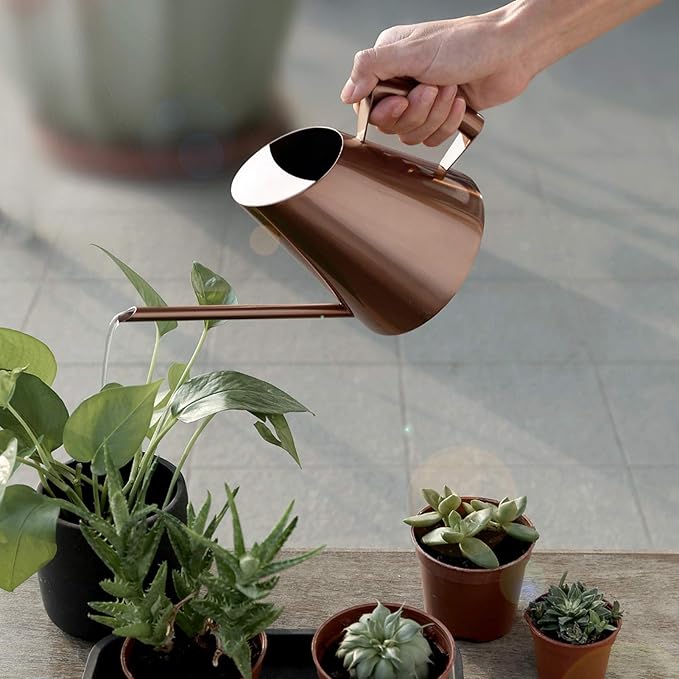 Copper Colored Watering Can, Long Spout Watering Can Vintage Watering Can Decorative Watering Can Pot Capacity 45 Oz/1.3L/0.3 Gallon for Indoor Plant Flower Watering