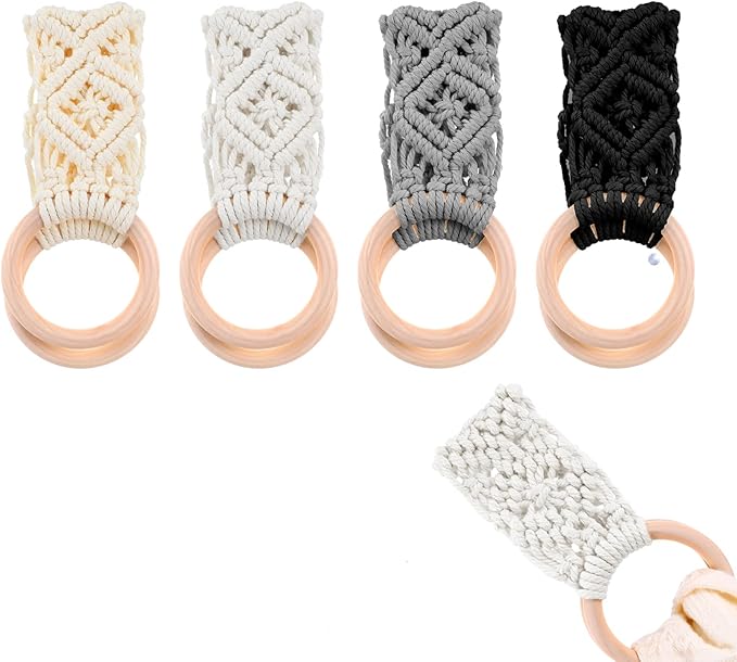 4 Pcs Kitchen Dish Towel Holder, Handmade Crochet Hanging Kitchen Towels Ring Decorative Boho Dish Towel Holder for Bathroom House Oven Washbasin, Birthday Housewarming Gift