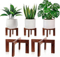Tandefio 5 Pack Wood Plant Stand Indoor Outdoor Plant Holder Modern Sturdy Flower Pot Stands Flower Planter Wooden Stool, Fit 5-18 Inch Variety Pot, Easily Assemble, Retro Brown(11.8 x 6.7 Inches)
