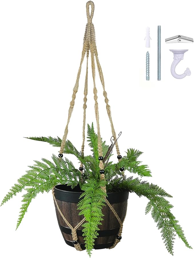 Bouqlife 43 Inches Macrame Plant Hanger Large for 14 inch Pot Extra Long No Tassel Rope Hanging Plant Holder with Ceiling Hook Bohemian Home Décor Brown 1Pack