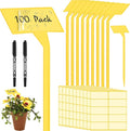 202 Pcs Large Plant Labels Kit, Include 100 Outdoor Plastic Plant T Type Tags Waterproof Reusable Plant Markers Stakes, 100 PET Films and 2 Marker Pens for Garden Herbs Flowers Pot (Yellow, 11.8 Inch)