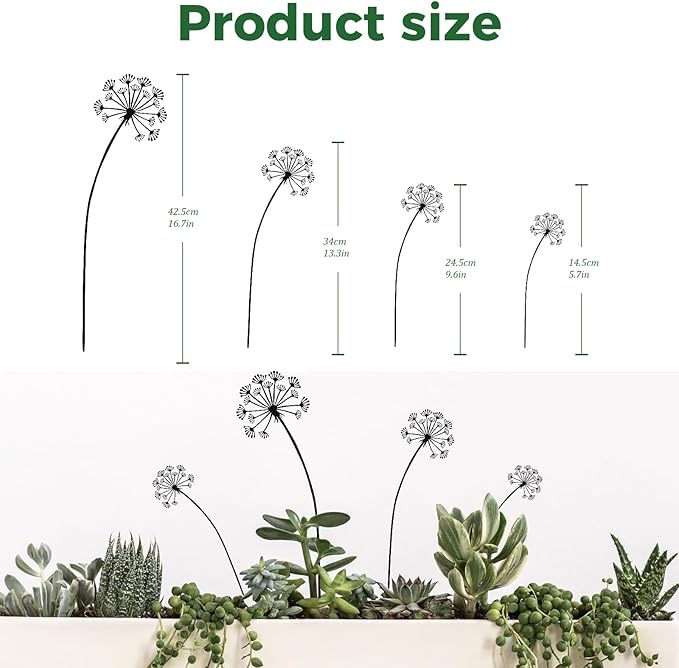 4-Pack Dandelion Metal Flowers for Outside,Black Wild Flower Decorative Garden Stakes for Potted Plants, Metal Yard Art, Gift-Boxed Indoor & Outdoor Garden Decor(Black Dandelion Flower Set)