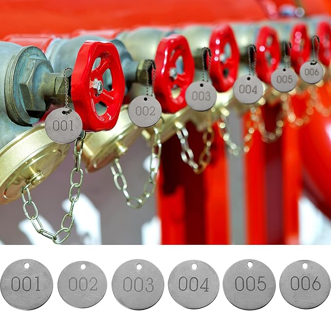 Round Tag 1-1/4 Inch Small Circle Metal Tags Number Options 001-050 Stamping Tag with Hole for Pets, Plants, Doors (100 Pieces)