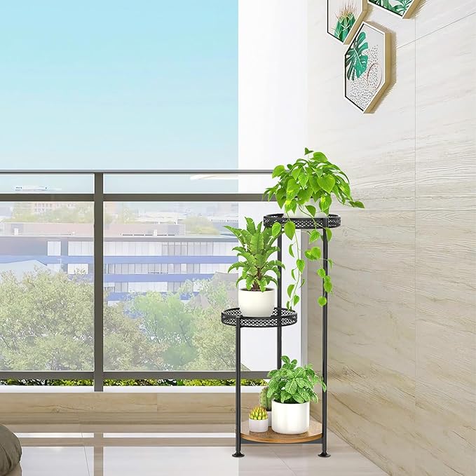 Oppro 3 Tier Large Plant Stand Indoor Outdoor Clearance, Metal Flower Shelf Pot Holder, 10in Wide Multiple Plants Tall Corner Display Rack for Patio Orchid Office Porch Living Room Garden, Black