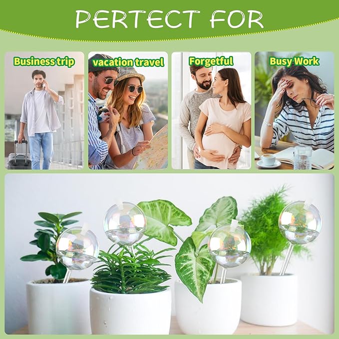 13oz Up to 2 Weeks Large Plant Watering Globes - Self Watering Bulbs and Planter Insert for Indoor & Outdoor Plants, Glass Water Globes Automatic While Away (4 Pack)