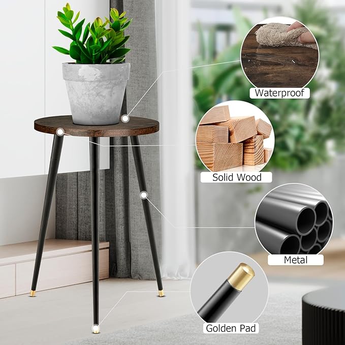 KINNARY Tall Plant Stand Indoor, Mid Century Wood Plant Stand Plant Table for Flower Pots, Heavy Duty Metal Plant Holder, Modern Home Decor Small Round Side End Table (11.8"x20")