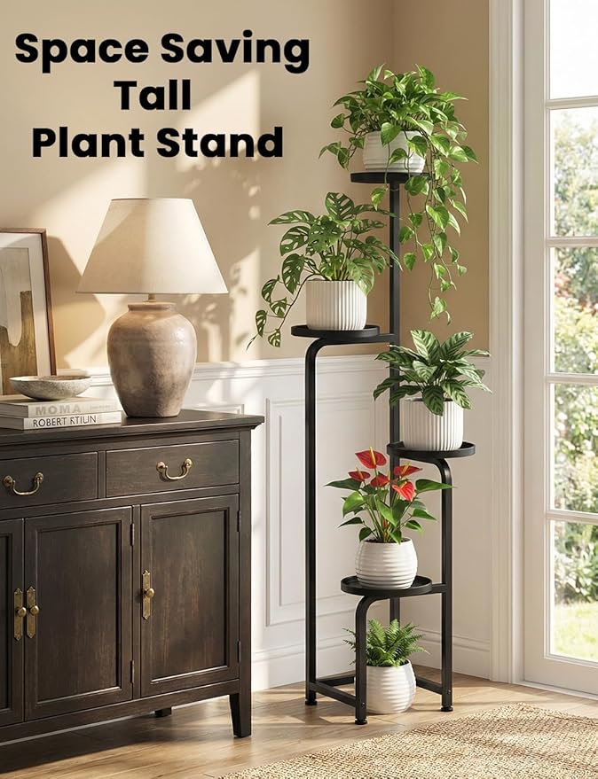 TOSKING 4 Tier Corner Plant Stand Indoor &Outdoor, Heavy Duty Metal Flower Pot Holder Shelf for Multiple Plants, Space Saving ,Tall Metal Plant Stand with Drainage Holes for Outdoor Use,Tiered Display for Patio, Garden, Balcony, Living Room Decor (Blac...