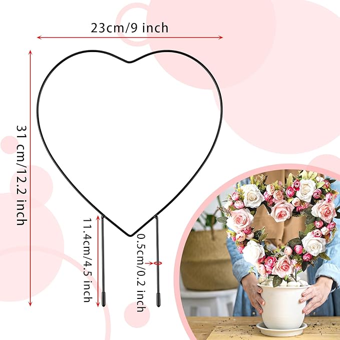 2 PCS Small Trellis for Potted Plants Outdoor Indoor, Metal Stackable Garden Trellis Houseplant Wire Stake with Black Rust Proof Coating for Decorative Vines Flowers Ivy Plant Support (Heart, 12in)