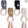 BROWNLILY 4 Pcs Handmade Crochet Towel Holder with Unique Pearl Button for Bathroom, Hanging Towel Rack for Kitchen, Macrame Towel Hanger Over The Cabinet Oven Stove Door - Double Rings