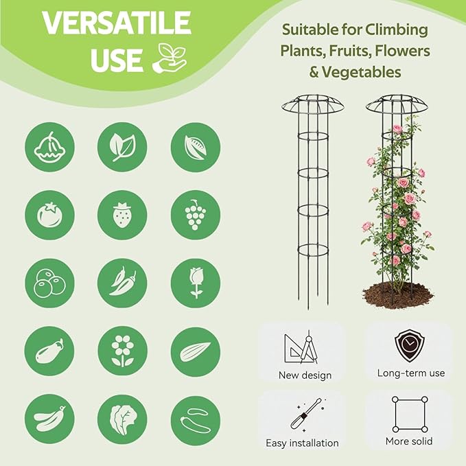 Garden Trellis for Climbing Plants Outdoor - Unique Mushroom Top Round Trellis for Indoor Potted Plant - 64" Tall Rustproof PE Coated Metal Pipe Obelisk Support Ivy Vine Rose Grape Vegetable