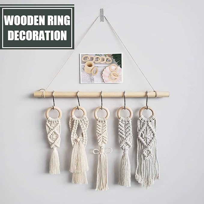15 Pcs Macrame Wooden Rings, Natural Unfinished Solid Wood Rings for DIY Craft Pendant Connectors (55 mm)