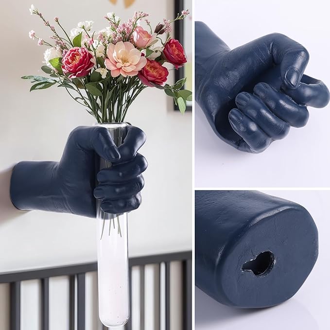 Gold Hand Wall Vase Sculpture for Kinetic Art, Unique Spooky Decor, Hanging Decoration for Living Rooms, Entrance, Palmistry Statue (Blue)