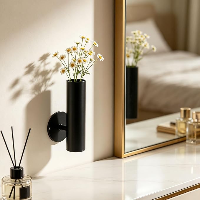 Wall Mounted Modern Geometric Planter with Self-Watering Feature – Indoor Outdoor Hanging Vase for Fresh and Dried Arrangements