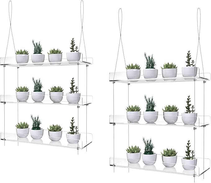 2-Pack Adjustable Clear Acrylic Plant Stands for Windows – 16" Transparent Hanging Window Plant Racks for Indoor Garden, Herbs, or Home Decor in Kitchen & Bedroom