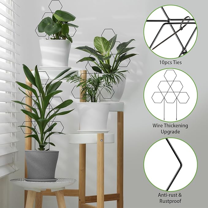 Blulu Plant Trellis for Climbing Plants Indoor 3 Pack Stackable Outdoor DIY Metal Trellis for Potted Plants 15.7 Inch Small Honeycomb Garden Trellis for Vines Clematis Wisteria Houseplant(Black)