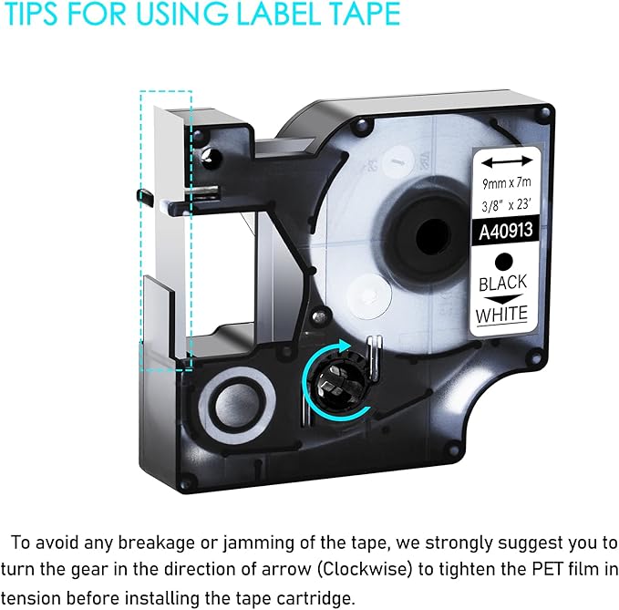GREENCYCLE 5 Pack 40913 D1 Label Maker Refills S0720680 Black on White Tape Compatible for DYMO LabelManager 210D 220P 260P 280 420P LM160 350 360D 450 COLORPOP LMPnP LP250, 3/8" (9mm) x 23ft (7m)