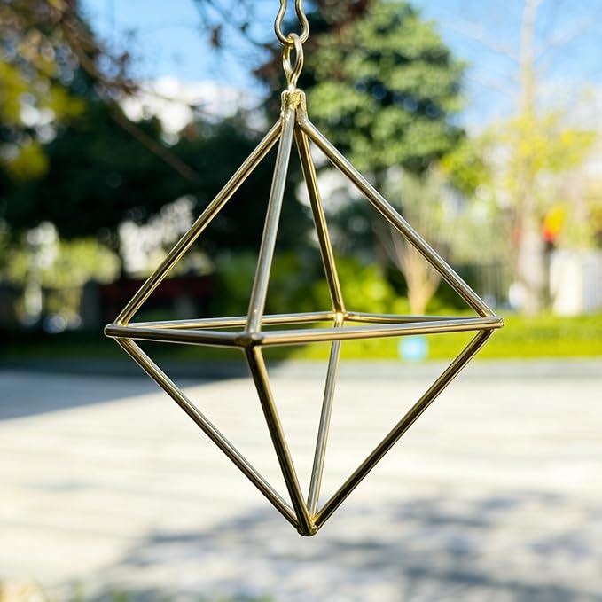 Gold Air Plant Holders with Chains, Set of 6 Geometric Hanging Planters with Removable Links for Wall Decor, Indoor Home Ceiling Display for Tillandsia, Ferns