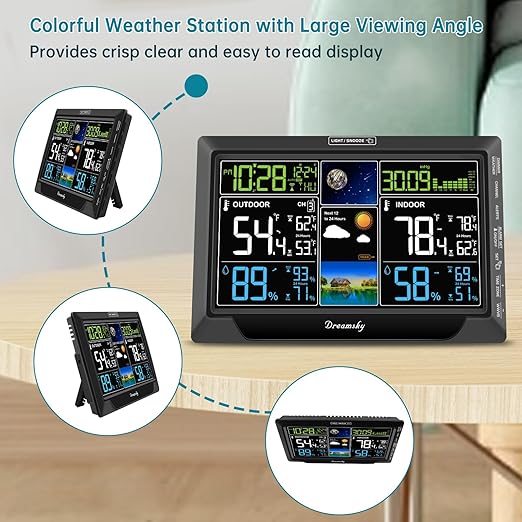 DreamSky Weather Station Indoor Outdoor Thermometer Wireless with Digital Atomic Clock for Home, Large Display with Dimmer, USB Port, Inside Outside Temperature Humidity Monitor (Plug-in)