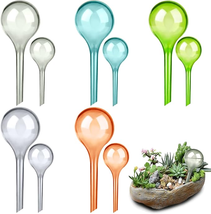 10 Pcs Plant Watering Globes Colored 2 Size Self Watering Globes Automatic Watering Bulbs Plastic Plant Water Globes Drip Irrigation Device for Indoor Outdoor Plants