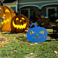 Halloween Garden Stake Rusty Funny Pumpkin Pattern Halloween Party Yard Metal Decor Gifts for Day of The Dead, Royal Blue