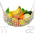 Hanging Fruit Hammock Under Cabinet, 13×16in Macrame Hanging Fruits Basket with 4 Hooks Fruit Net Banana Hammock Hanging Storage Veggie Hanger Basket for Kitchen Home Boat Rv(Beige)