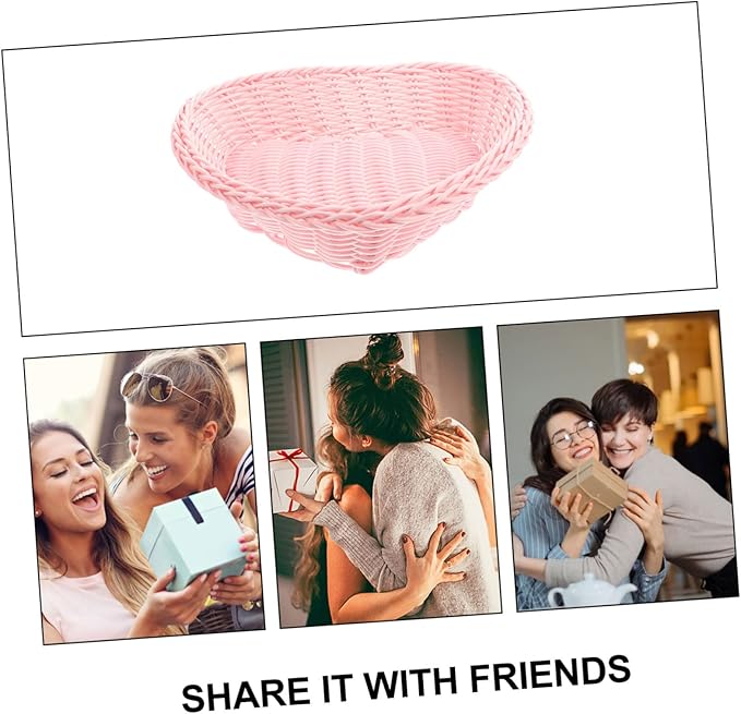 3pcs Love Rattan Basket Candy Dried Fruit Basket Storage Woven Serving Shaped Bread Serving Tray Planter Tray Desk Seagrass Woven Box Pp Pink Portable