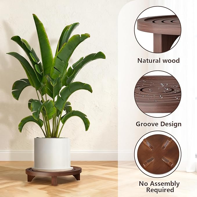 3-Pack Plant Stand Indoor, Wood Round Pedestal Riser 6.69/8.66/10.23" Solid Wooden Plant Stool & Pot Holder, Decorative Display for Living Room, Bathroom, Kitchen & Home Decor (Dark Brown)