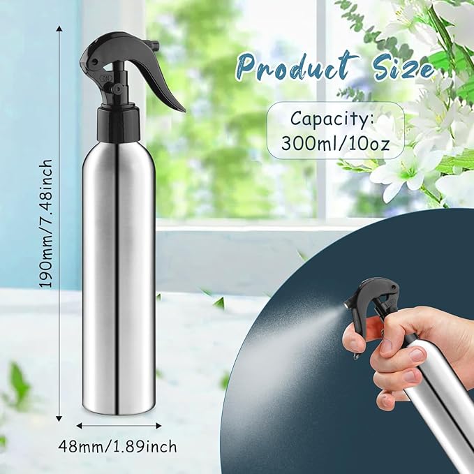 4 Pcs Spray Bottles Aluminum Mists Water Bottle Refillable Empty Spray Pump Containers for Home Cleaning Watering Flowers Plants Cosmetic Hairdressing - 300ml/10oz