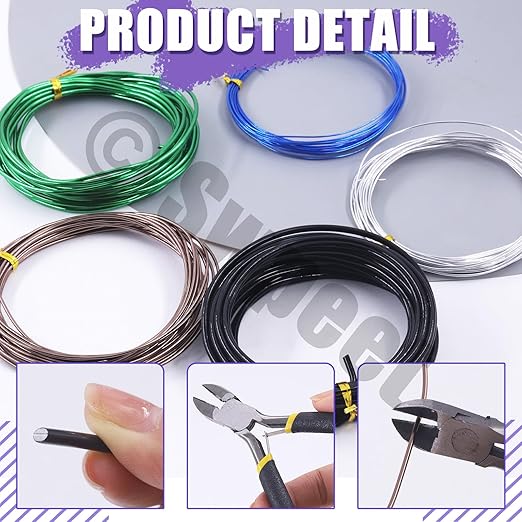 Swpeet 6Pcs 5 Sizes 0.8/1/ 1.5/2/ 3 mm Bonsai Training Wire 82 Feet Total with Wire Cutter, Aluminum Wire Bonsai Tool Kit, Bonsai Accessories for Bonsai Trees Indoor Garden DIY Tools