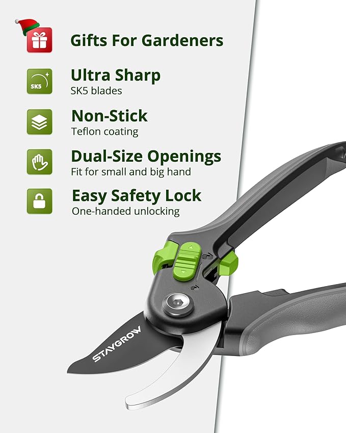Gardening Scissors, Sharp Plant Trimming Scissors for Precise Cuts, Stainless Steel Pruning Shears Bonsai Clippers, 8.5" Bypass Garden Clippers and 6.5" Curved Garden Shears 2 Pack