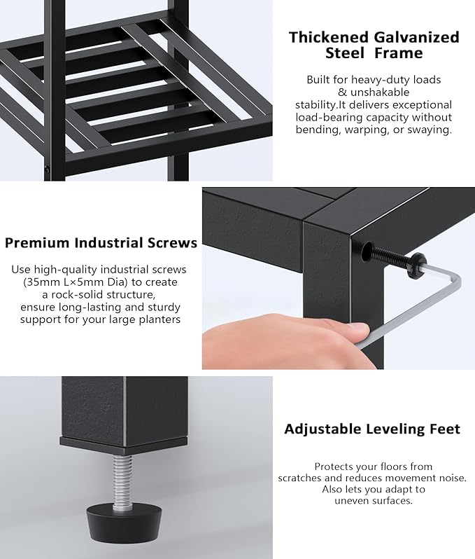 Plant Stand Indoor Outdoor,10 Tier Tall Metal Plant Stands Holder,Heavy Duty Wrought Iron Plant Shelves for Multi Large Pots,Black Tiered Flower Display Riser for Living Room,Patio,Balcony