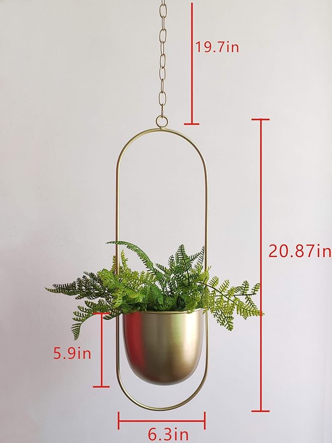 RISEON Boho gold Metal Plant Hanger,Metal Wall and Ceiling Hanging Planter, Modern Planter, Mid Century Flower Pot Plant Holder, Minimalist Planter for Indoor Outdoor Home Decor