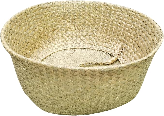 FixtureDisplays 14" x 16" x 10.5" Woven Seagrass Belly Basket Plant Basket with Handles Handmade Home Decor Basket for Storage Plants, Laundry, Picnic, Plant Pot Cover, Beach Bag and Grocery Basket