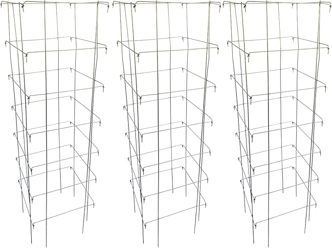 Happy Trees Large Heavy Duty Tomato Cages - Support Trellis for Climbing Vegetables and Plants - 18" x 18" x 58" - Thick Gauge Galvanized Steel, Collapsible Easy Storage, 3-Pack, Made in USA