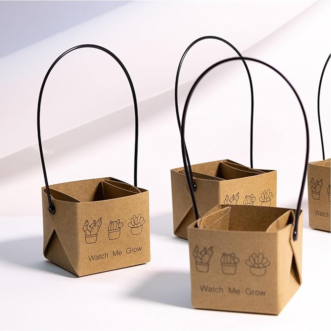 100Pcs Watch Me Grow Succulent Wrap, Fits 2 Inch Pots Succulent Wrap Bag with Plastic Handle Kraft Paper Sleeve SucculentTags for Shower Party Favors Ideas(100PCS)