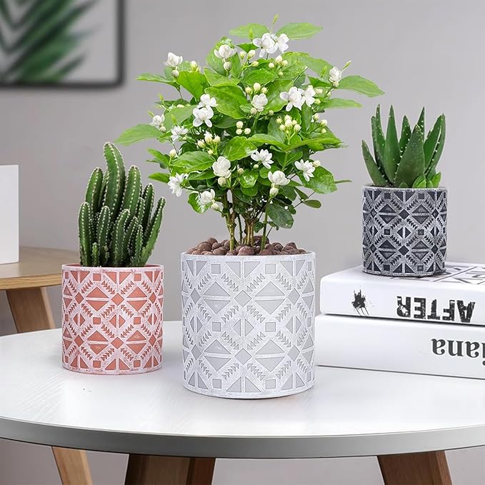 lokeisna Plant Pots, Set of Indoor Plant pots, Plastic Planter with Drainage and Saucer, Modern Distinctive Self Watering Plant Pot, Spray Spots (Indoor Plant Pots)