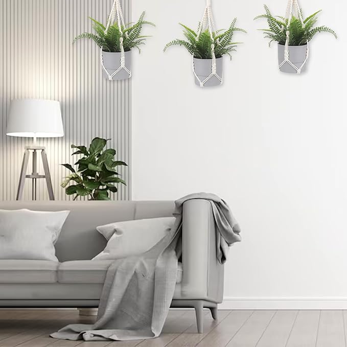 Larrel Macrame Plant Hanger, 2PCS Plant Hangers Indoor Hanging Planter Basket with 2 Hooks Wood Beads Decorative Flower Pot Holder for Indoor Outdoor Boho Home Decor