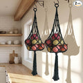 2 Packs Hanging Fruit Basket - Bohemian macrame handmade Basket for Potato/Onion/Fruit/patato, Boho Wall Hanging Decor for Kitchen Macrame Wall Hanging Basket (Black)