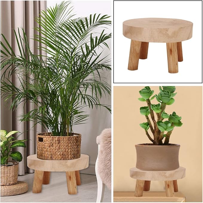 5.5IN Small Solid Wood Garden Plant Pot Riser Display Stands Flower Pot Holder Indoor Round Plant Stand for Indoor Outdoor Patio Garden(Mini Models)