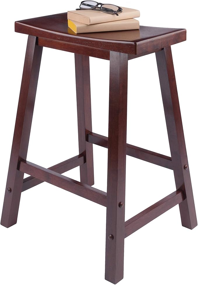 Winsome Satori Saddle Seat Counter Stool, 24" in Walnut, Classic Backless Bar Chairs for Kitchen & Dining Room Seating, Timeless Essential Furniture for Home, Dorm, Apartments