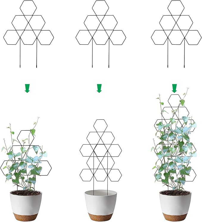 Blulu Plant Trellis for Climbing Plants Indoor 3 Pack Stackable Outdoor DIY Metal Trellis for Potted Plants 15.7 Inch Small Honeycomb Garden Trellis for Vines Clematis Wisteria Houseplant(Black)