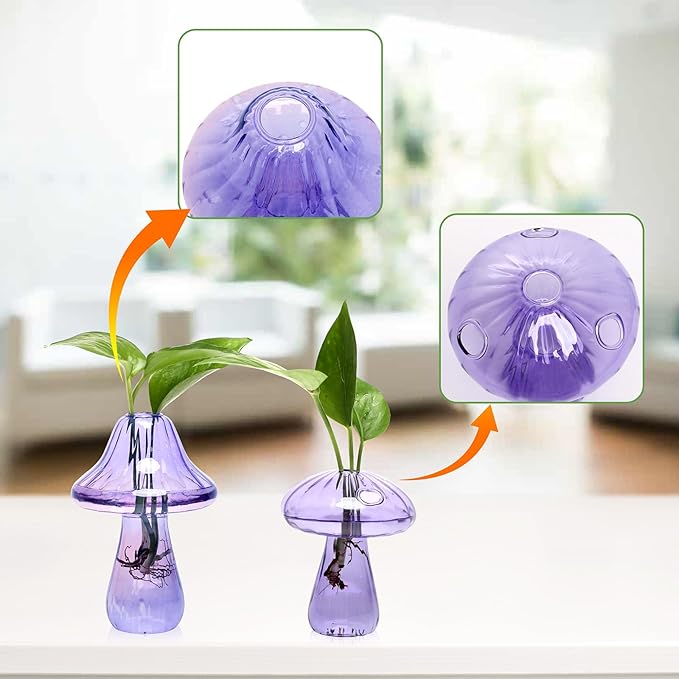 Mushroom Glass Vase Propagation Stations Flower Vases Home Decor Mushroom Planter Cute Vases Garden Decoration Set of 2