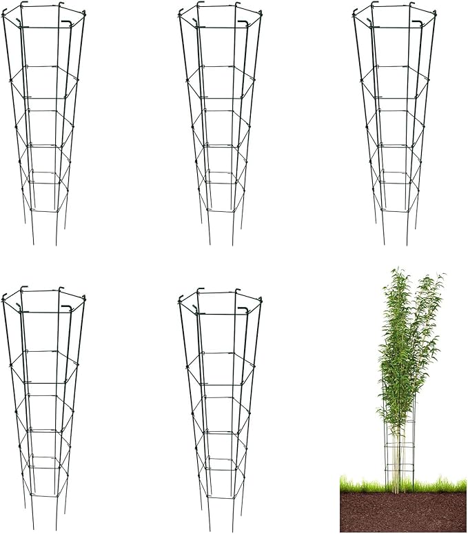 46 Inch Height 5PCS PVC Green Hexagon Folding Tomato Cage,Climbing Plant Support Tower Vegetable Stake Trellis