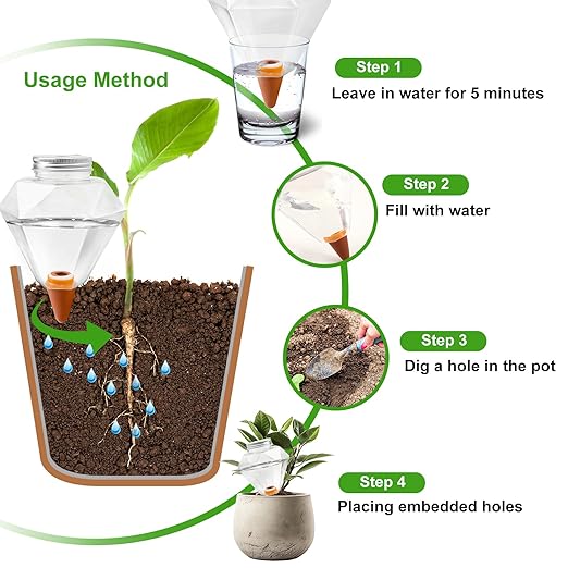Watering Globes XL - 2 Pcs Diamond Plastic Shape Plant Watering Globes Self Watering Planter Insert 17oz Large for Indoor＆Outdoor Plants Watering Bulbs