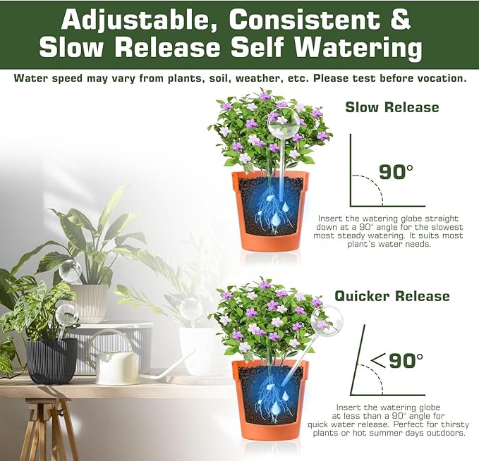 Self Watering Globes, Glass Clear Plant Watering Globes, Self Watering Planter Insert for Indoor & Outdoor Potted, Self Watering Planter Insert Spikes Devices for Everyday or Vacation Use, 4 Pack