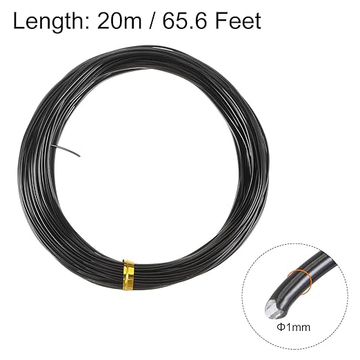HARFINGTON Bonsai Training Wire 1mm Total 20mm 66 Feet Anodized Aluminum Wire Corrosion Resistant Garden Wire for Plants Bonsai Trees Shaping Bending Indoor, Black