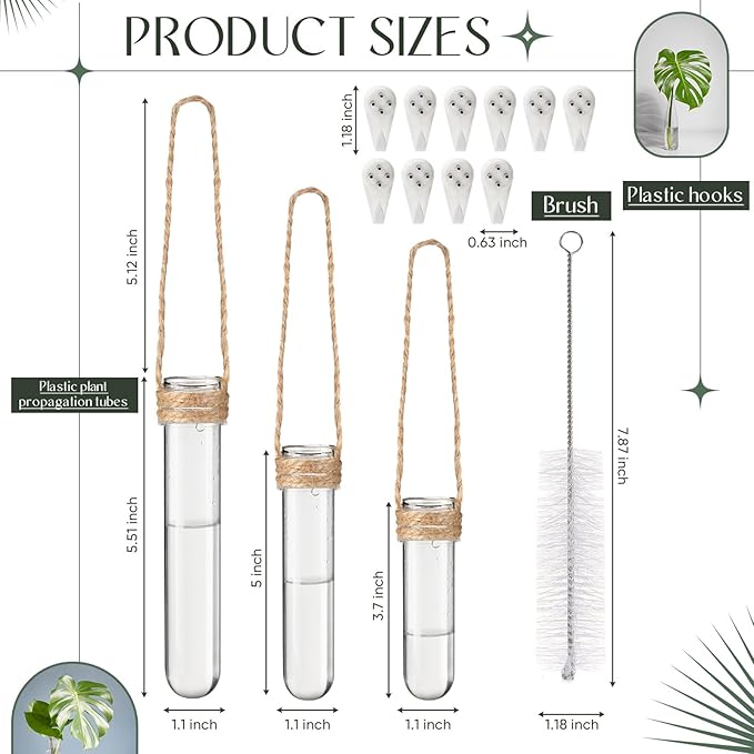 Baderke 12 Pack Wall Hanging Propagation Station Plastic Test Tubes Planters Wall Terrarium for Home Office Plant Hanger Flower Vases Hydroponic Cuttings Office Garden Flowers Walls Decor Lover Gift