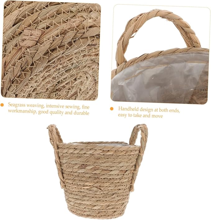 Manufactured Seaweed Material Straw Flowerpot Flowerpot Bucket Retro Storage Basket Ideal for Indoor Flower Plants