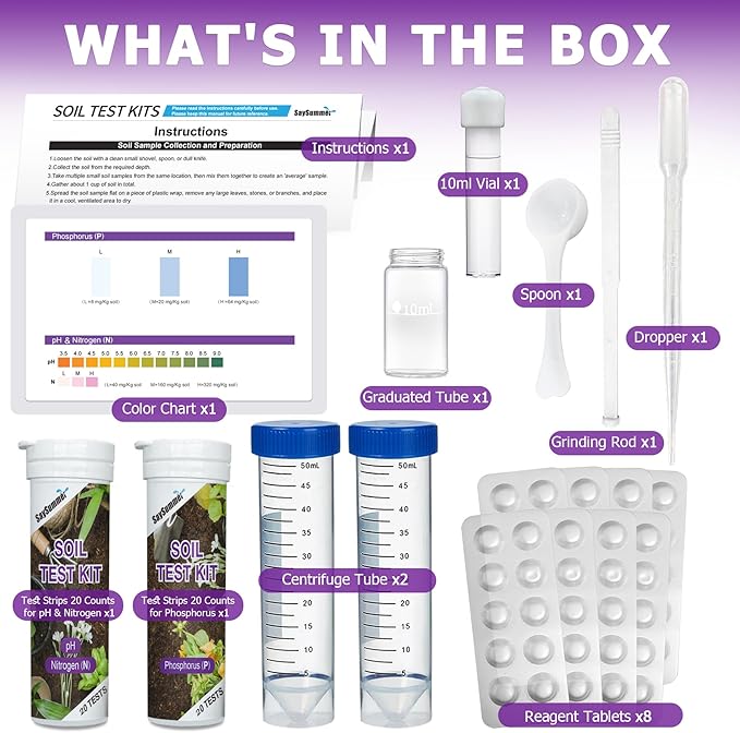 Garden Soil Test Kit Testing Soil: 80 Tests in Total 4 in 1 Soil Testing kit for Garden Lawn Flower Vegetable Testing pH Phosphorus Potassium Nitrogen