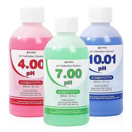 pH4.00, pH7.00 and pH10.01 Calibration Solution, 250 ml (8.4 fl.oz) Each, pH Pen Buffer Calibration Solution pH4.00, 7.00, pH10.01 Calibration Solution with 3 * 30ml Container for pH Tester, pH Probe